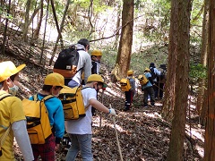 登山する児童の画像