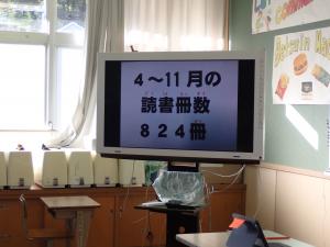 15人の児童で824冊が4月から11月までの読書冊数です