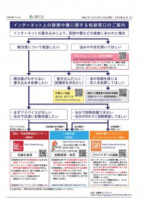 （画像）インターネット上の誹謗中傷に関する相談窓口のご案内