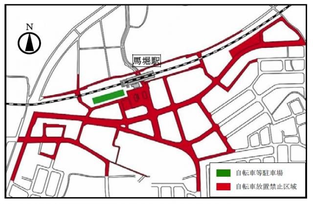 JR馬堀駅周辺自転車放置禁止区域の画像