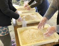 味噌混ぜている写真