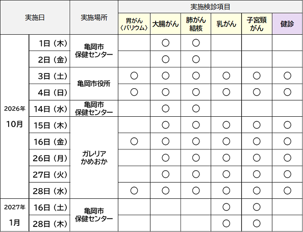 2026(令和8)年度 集団検診日程