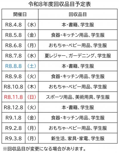 令和8年度回収品目予定表